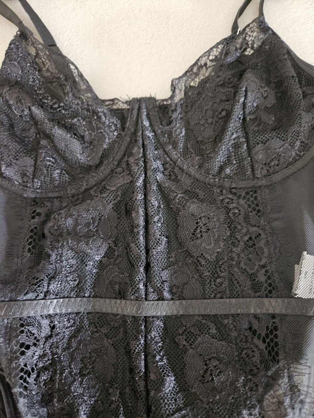 Damen Spitzenbody Top transparent Netz Gr. M/38 (GORGLITTER) schwarz