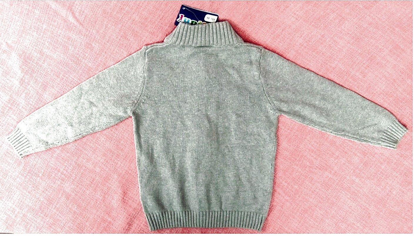 Jungen Strickjacke / Strickpullover , Gr. 98/104 - grau / blau  -  Neu