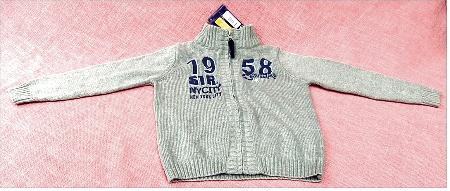 Jungen Strickjacke / Strickpullover , Gr. 98/104 - grau / blau  -  Neu