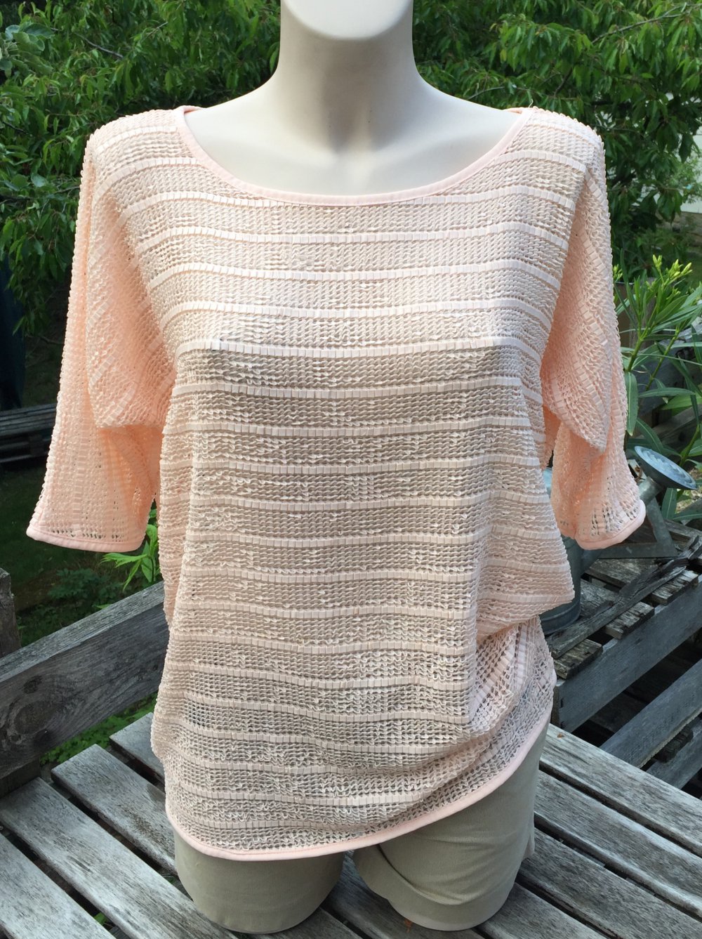 H&M Pulli OBERTEIL peach semitransparent Gr. XS