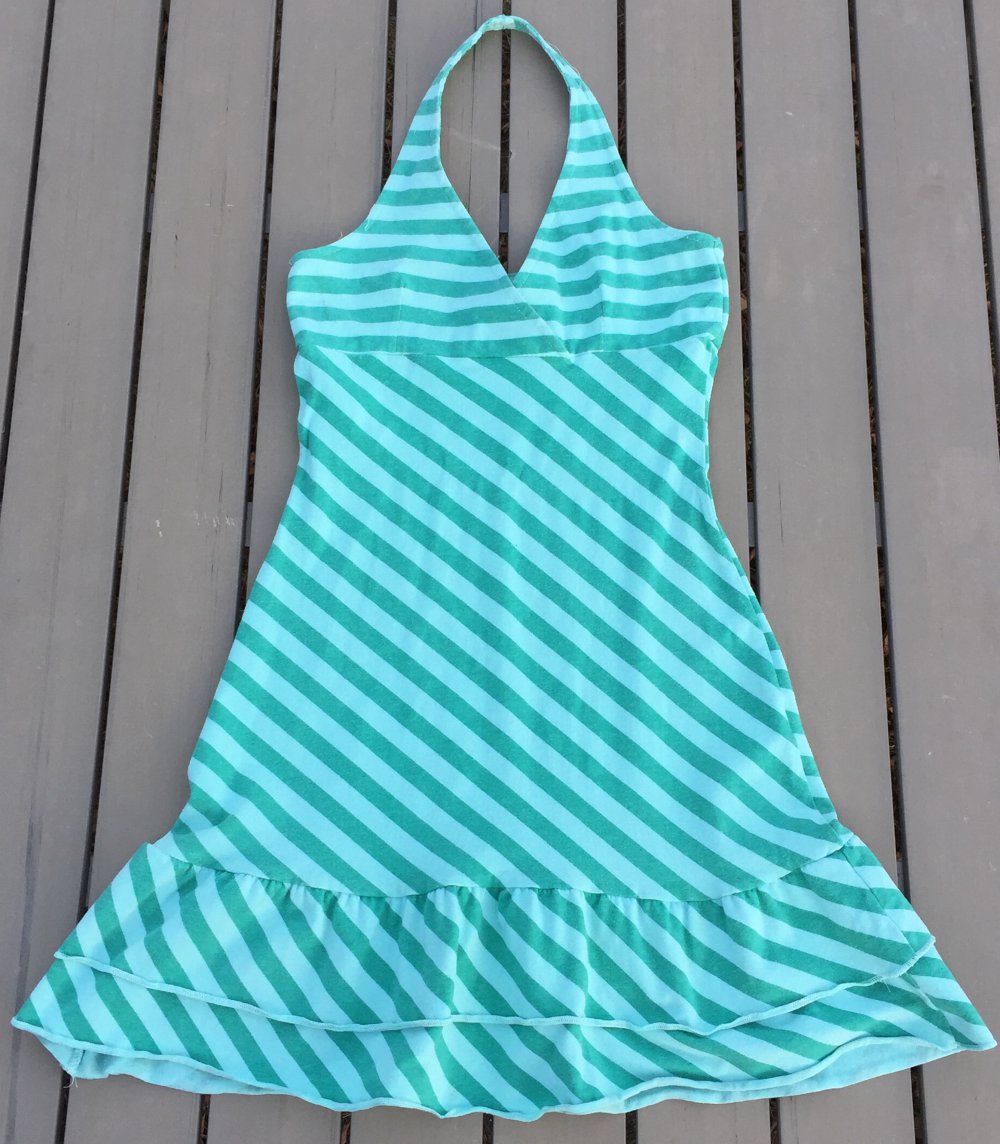 H&M Neckholder KLEID türkis gestreift Gr. 36