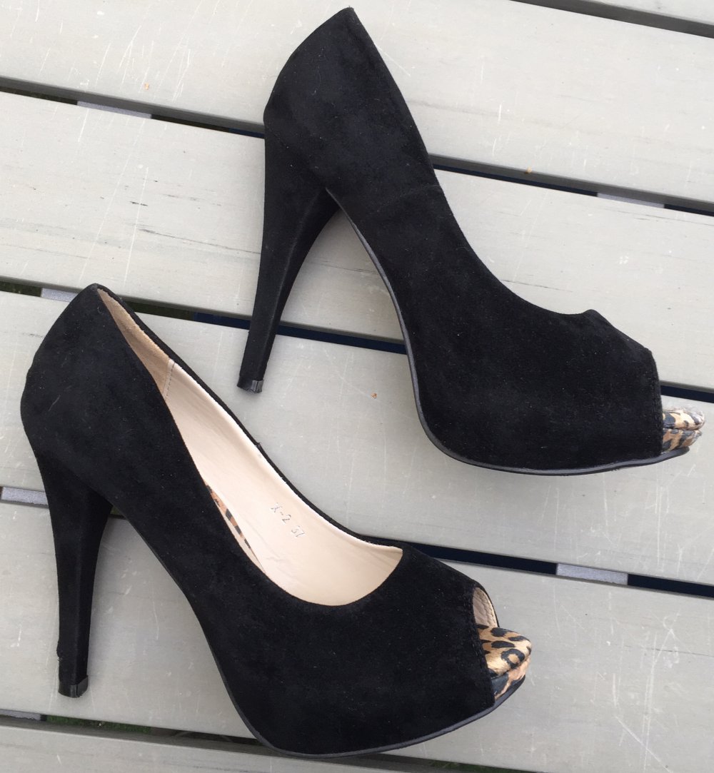Plateau PUMPS Le Scarpe PEEP TOES schwarz/leo Gr. 37