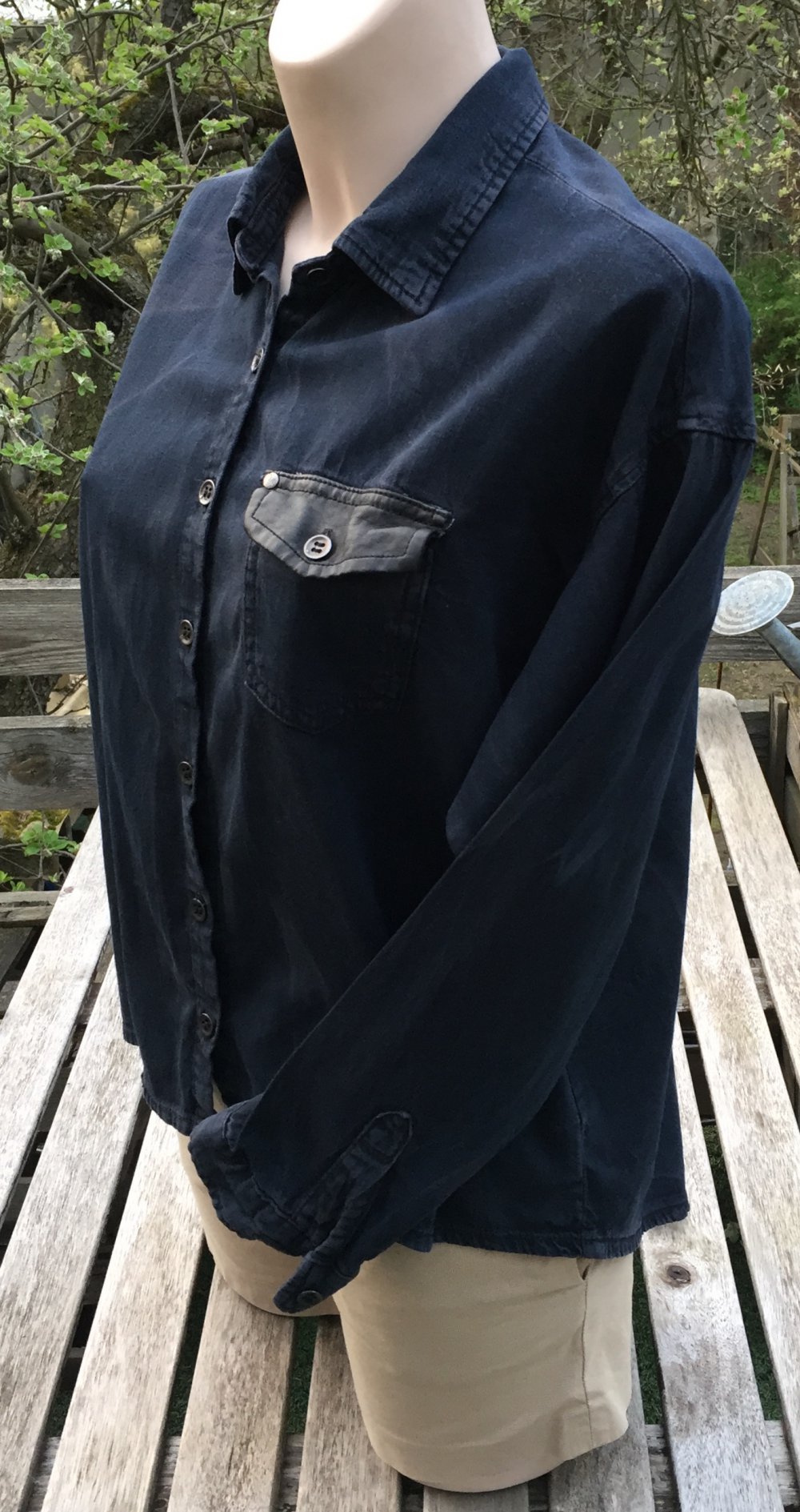 H&M Jeanshemd JEANS BLUSE Batik schwarz Gr. 34