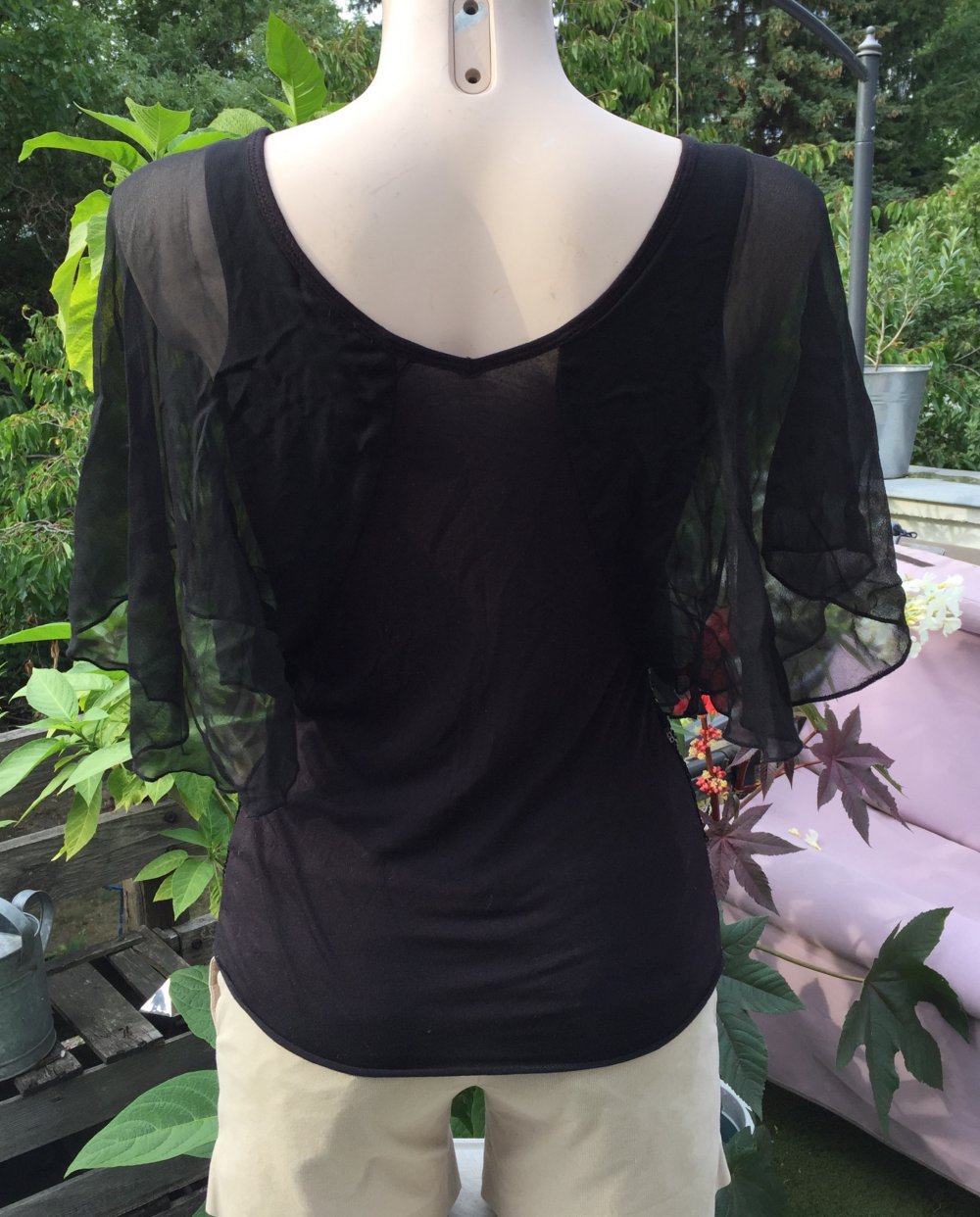 GUESS Pailletten Top FLÜGELÄRMEL Chiffon SEIDE Gr. 36