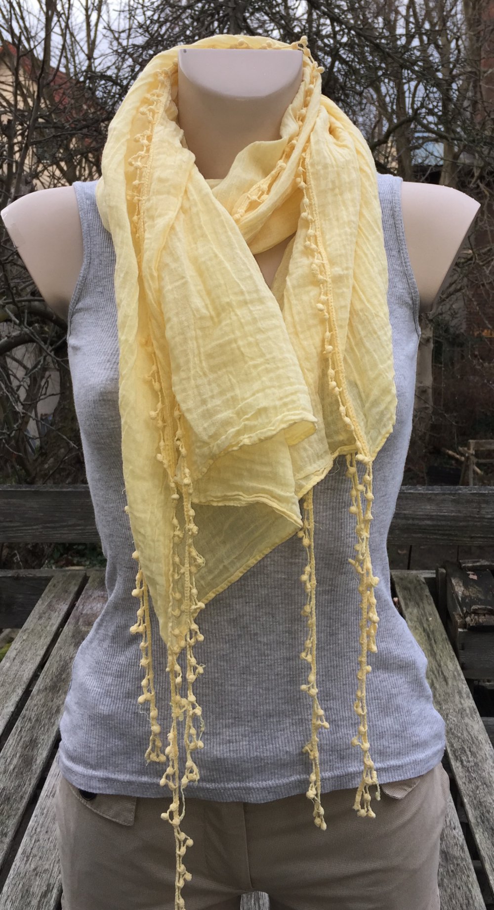 TUCH SCHAL pastell gelb mit Fransen