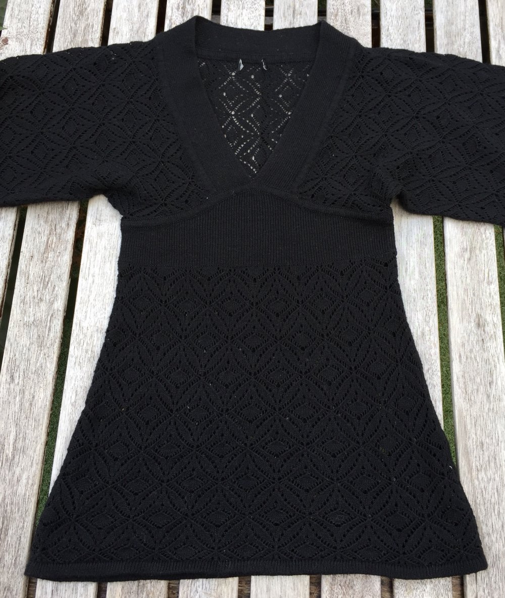 VERO MODA Kimono PULLOVER Häkelpulli schwarz XS