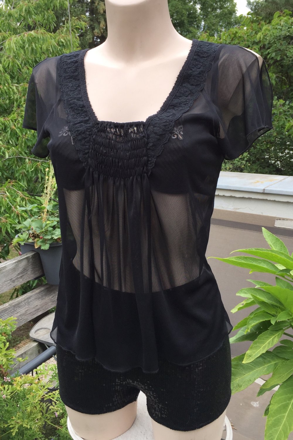 BLUSENSHIRT transparent FLATTERÄRMEL