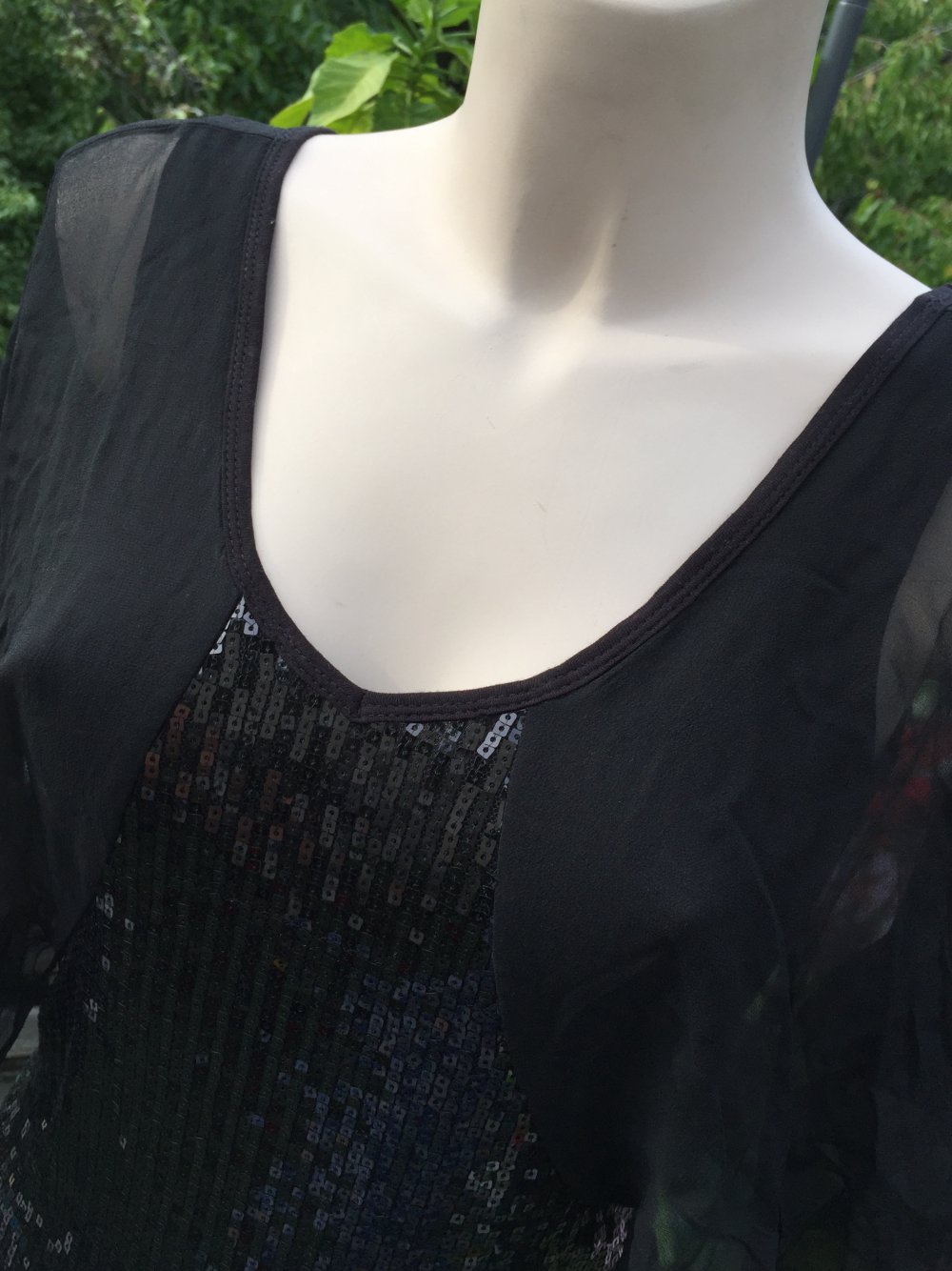 GUESS Pailletten Top FLÜGELÄRMEL Chiffon SEIDE Gr. 36