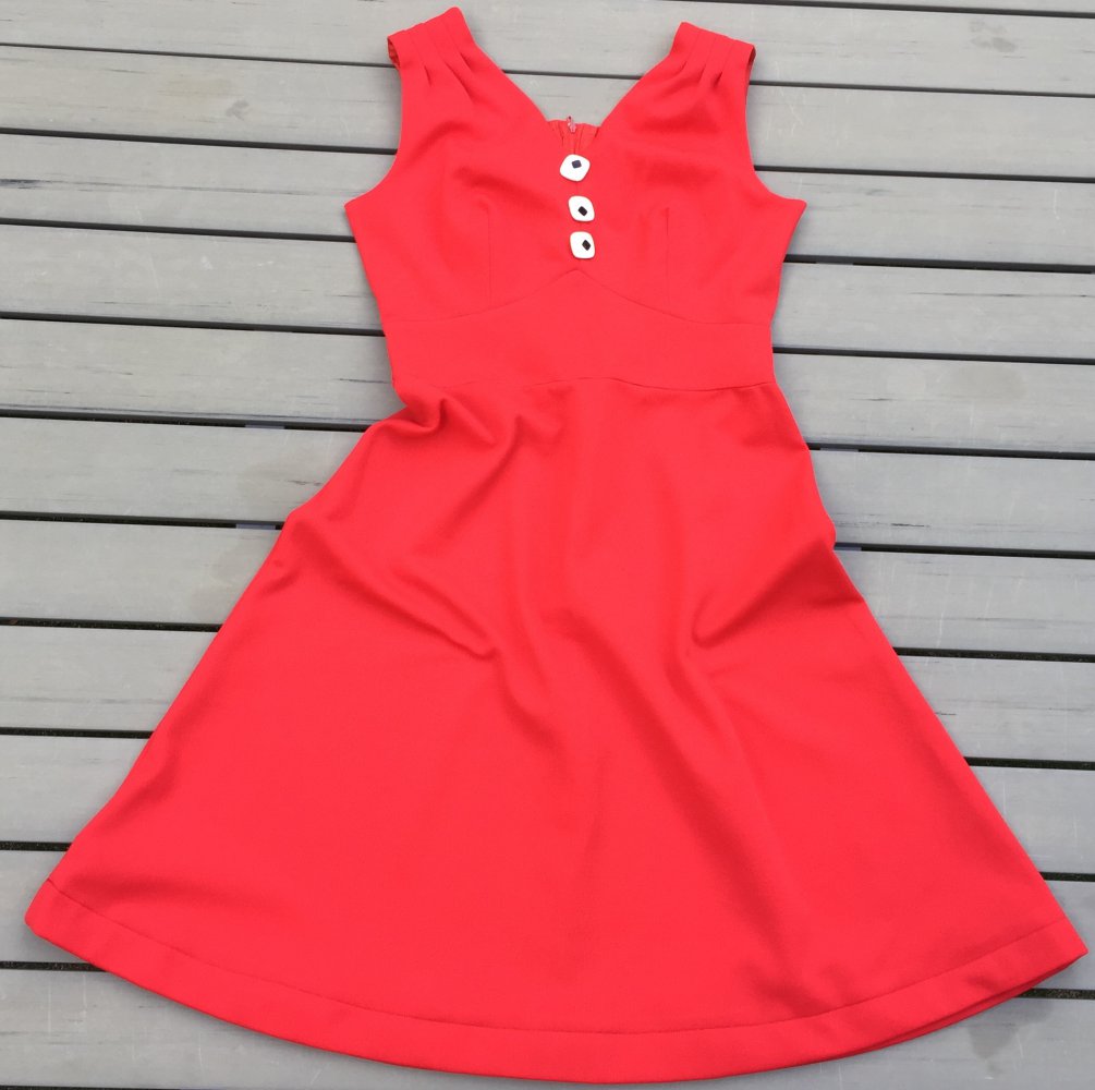 TRUE VINTAGE KLEID 70er EMPIRE Knallrot Gr. ca. S