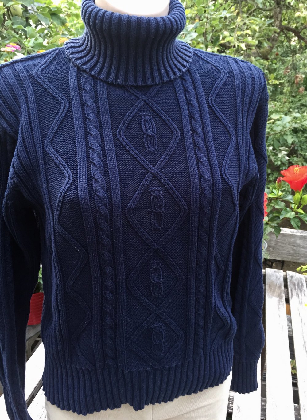 H&M Vintage PULLOVER Rolli ZOPFSTRICK Gr. L (wie M)
