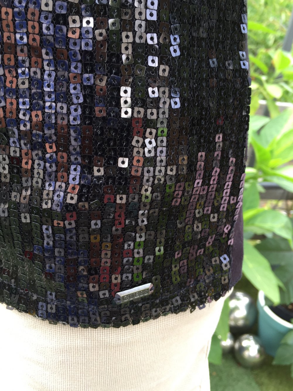 GUESS Pailletten Top FLÜGELÄRMEL Chiffon SEIDE Gr. 36