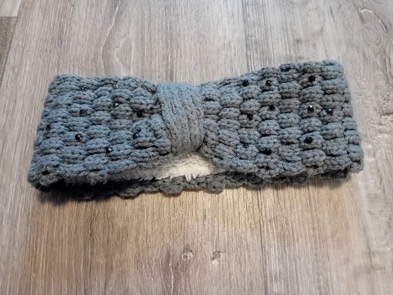 Stirnband Grau Strick Steinchen