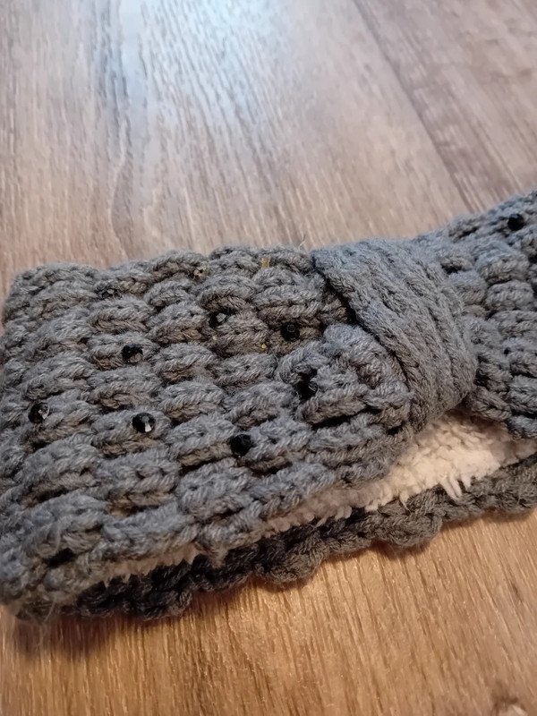 Stirnband Grau Strick Steinchen