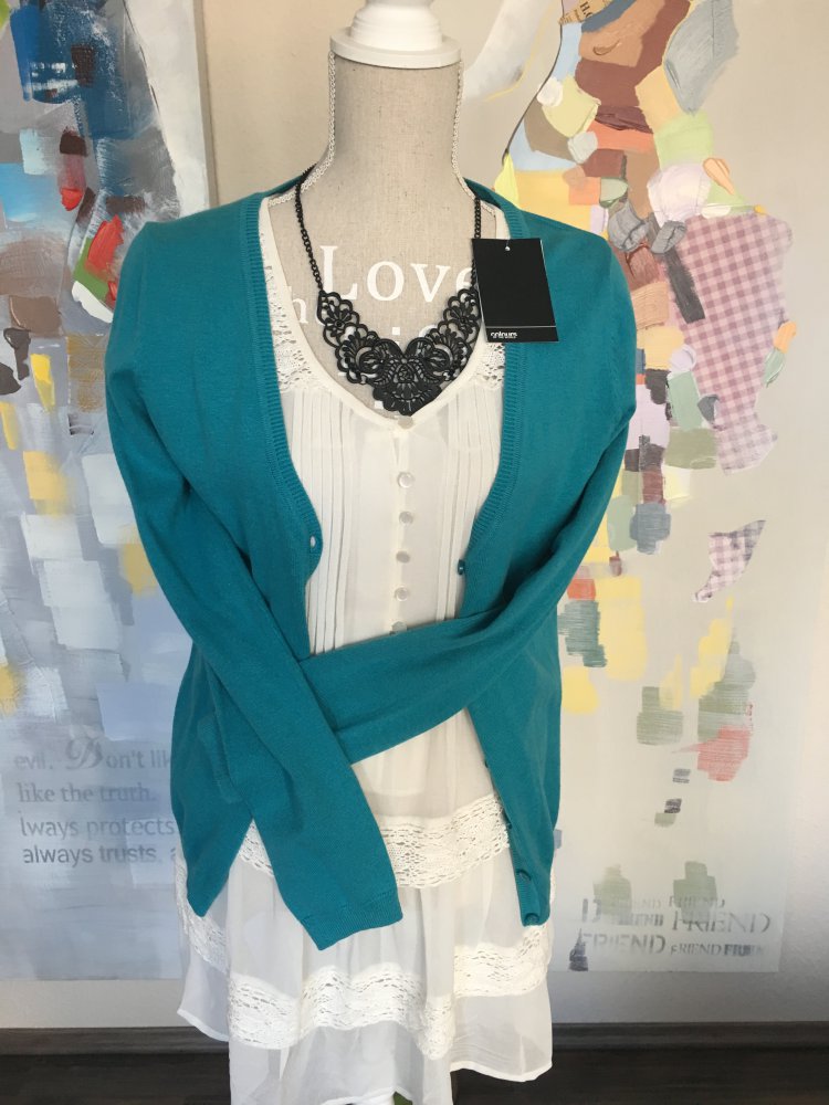 Schöne türkise Strickjacke Sweatshirtjacke Cardigan 