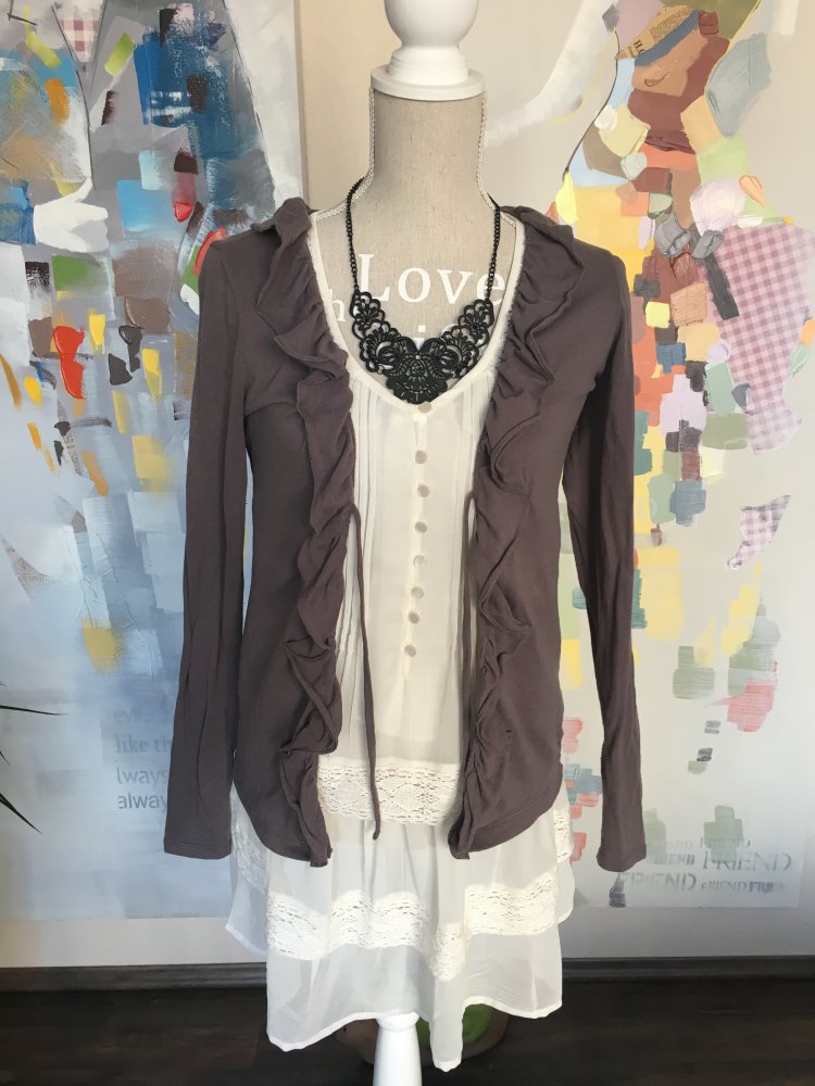 Hübsche Rüschen Jacke Cardigan Strickjacke Sweatshirtjacke ESPRIT 