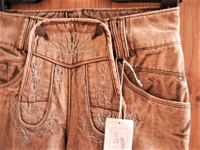 Trachtenhose, Trachtenjeans in Lederoptik LEKRA neu Gr. 34 XS, taupe Bundhose Kniggabogga