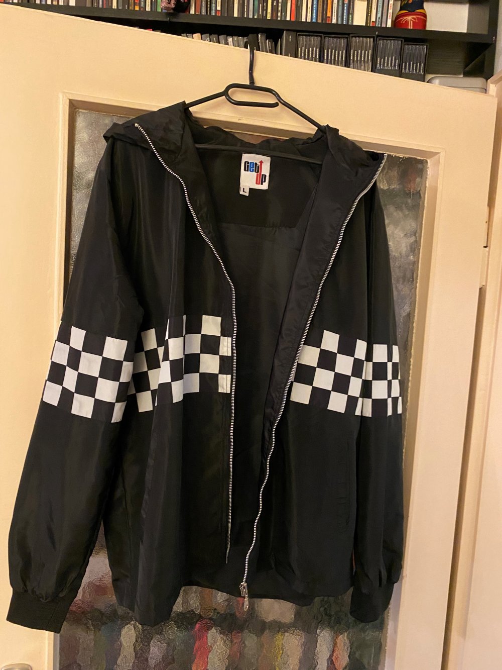 Herren Windjacke schwarz, Karomuster schwarz-weiß, Größe L – neu und ungetragen