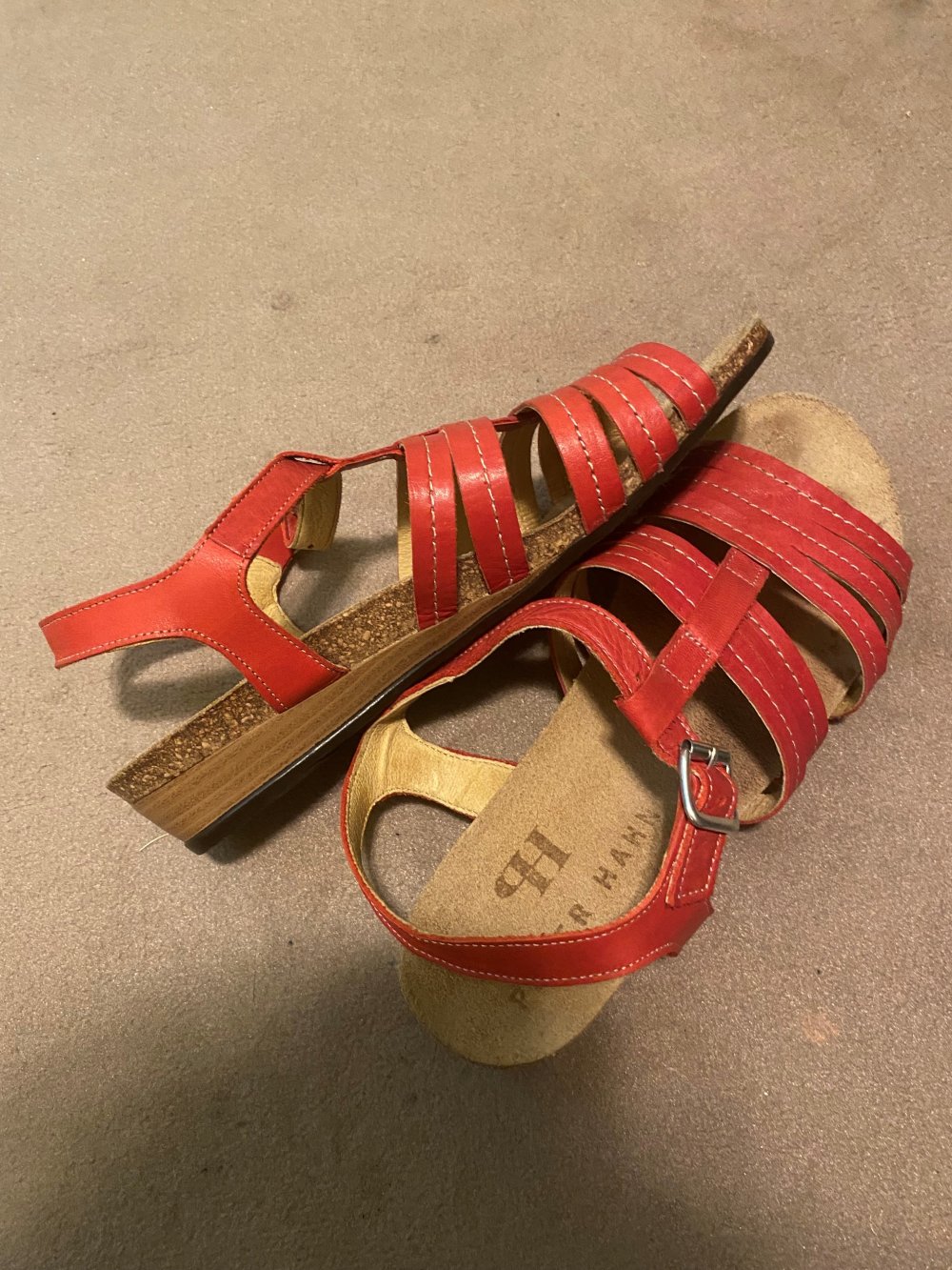Leder Sandalen hellrot/koralle, Größe 38 von Peter Hahn – selten getragen
