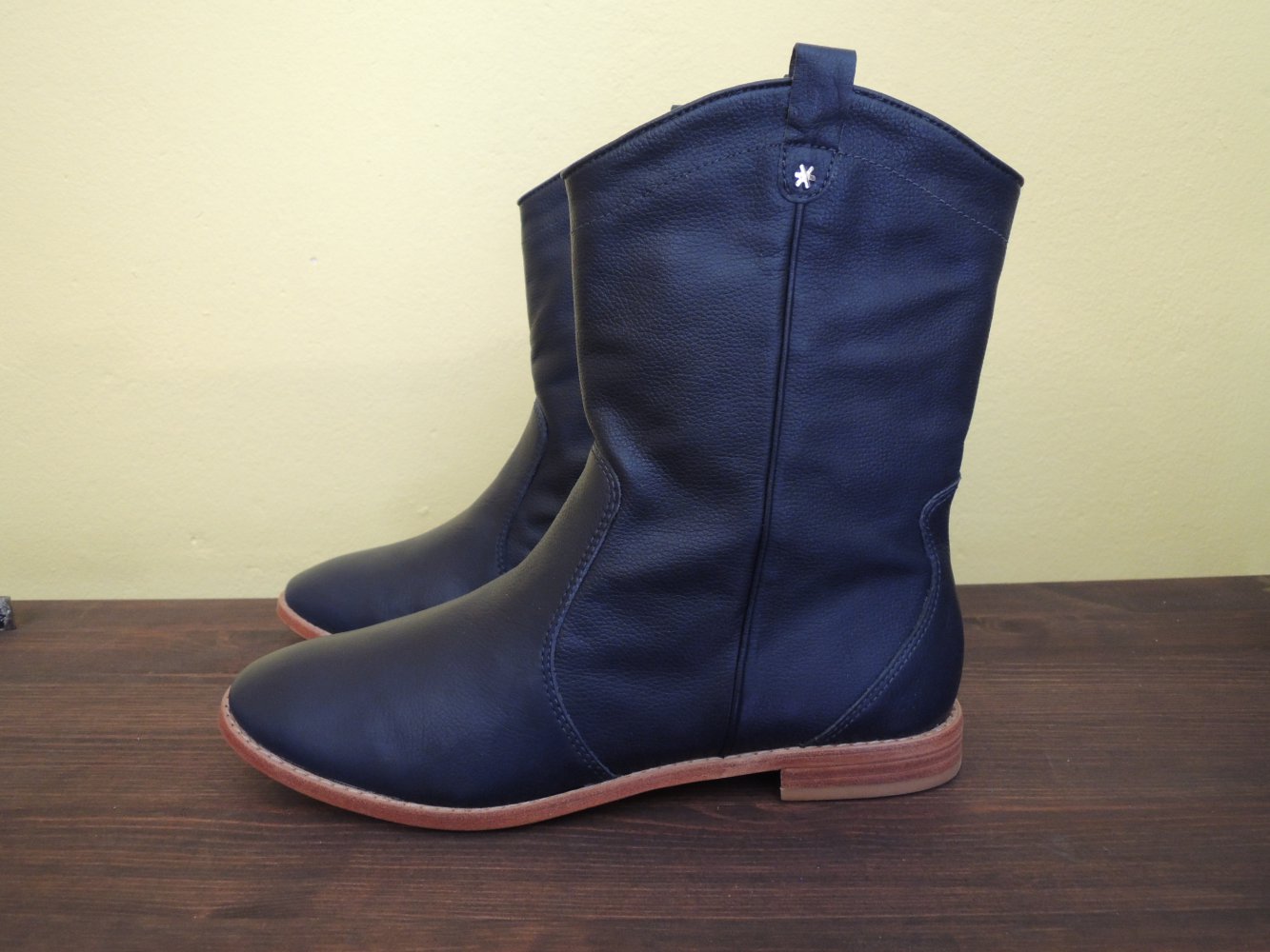 Flip Flop Stiefelette Leder dunkelblau Gr. 42, Ankle Boot neu, schmal