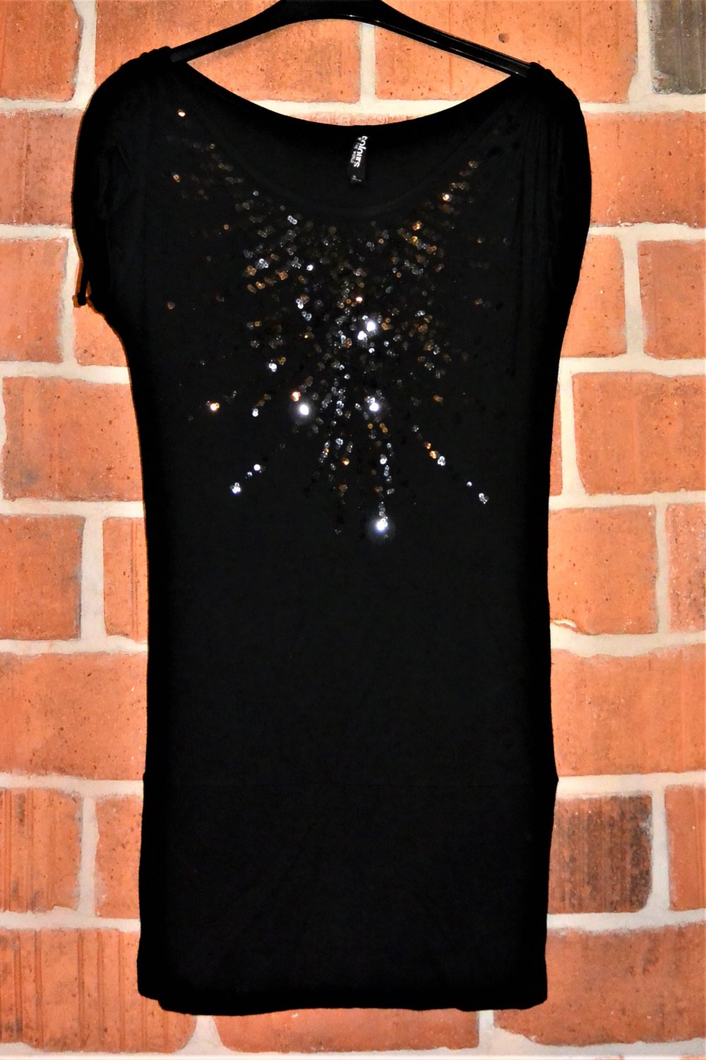 Schwarzes Longtop Kleid mit Pailletten Silvester Weihnachten Party