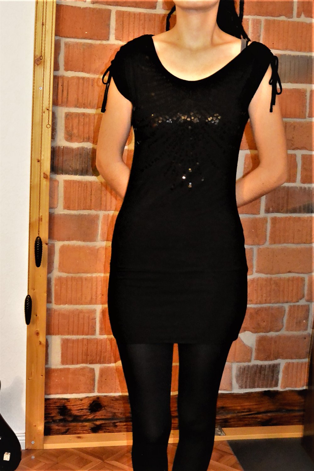 Schwarzes Longtop Kleid mit Pailletten Silvester Weihnachten Party