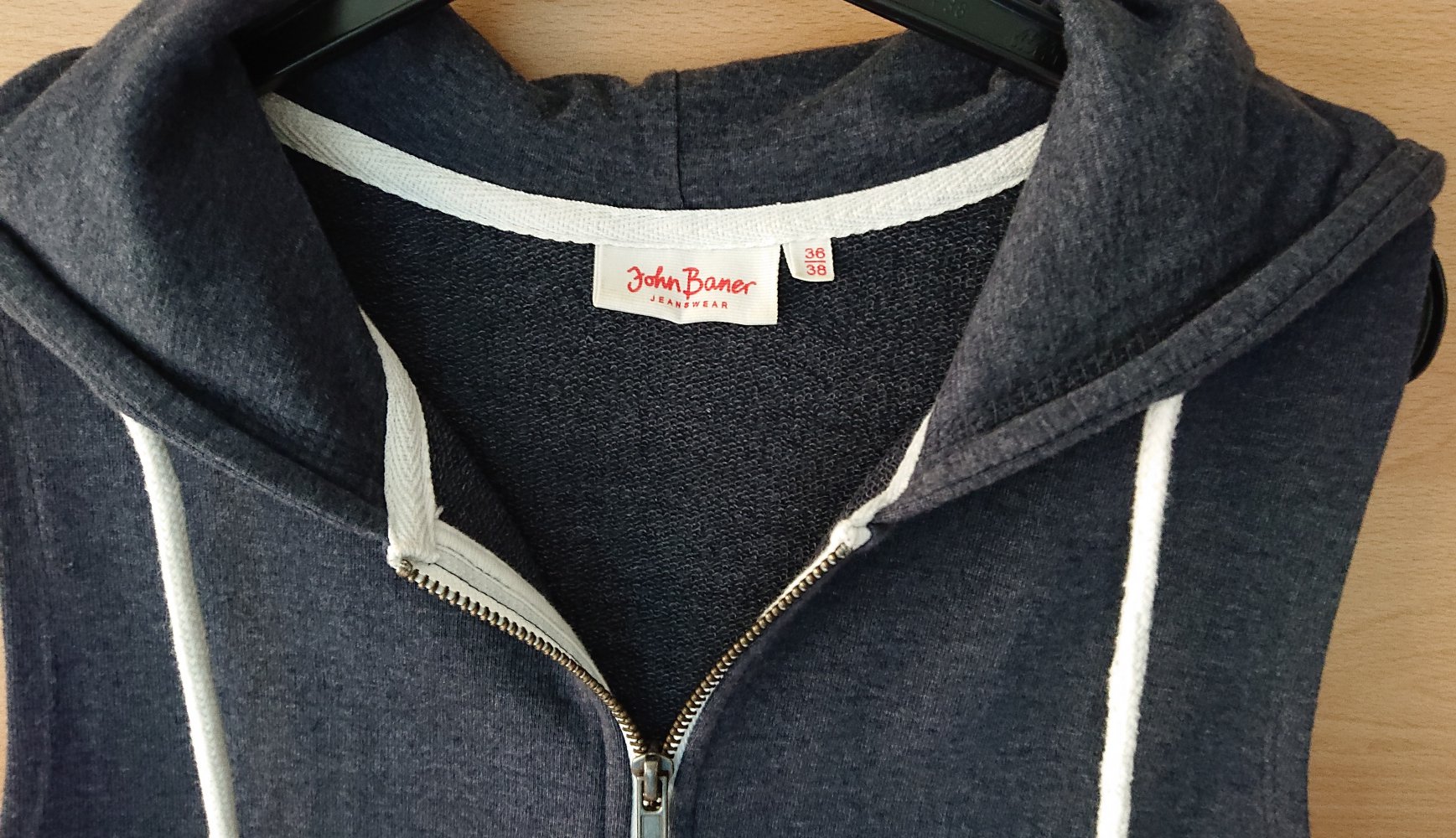 blau-graue Sweat Weste mit Kapuze