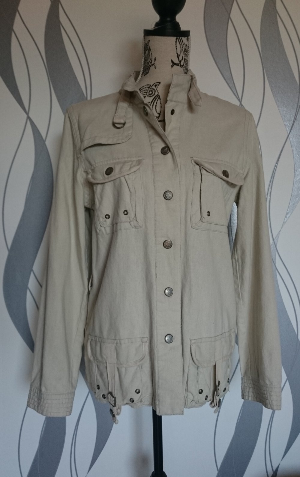 beige Leinen Jacke