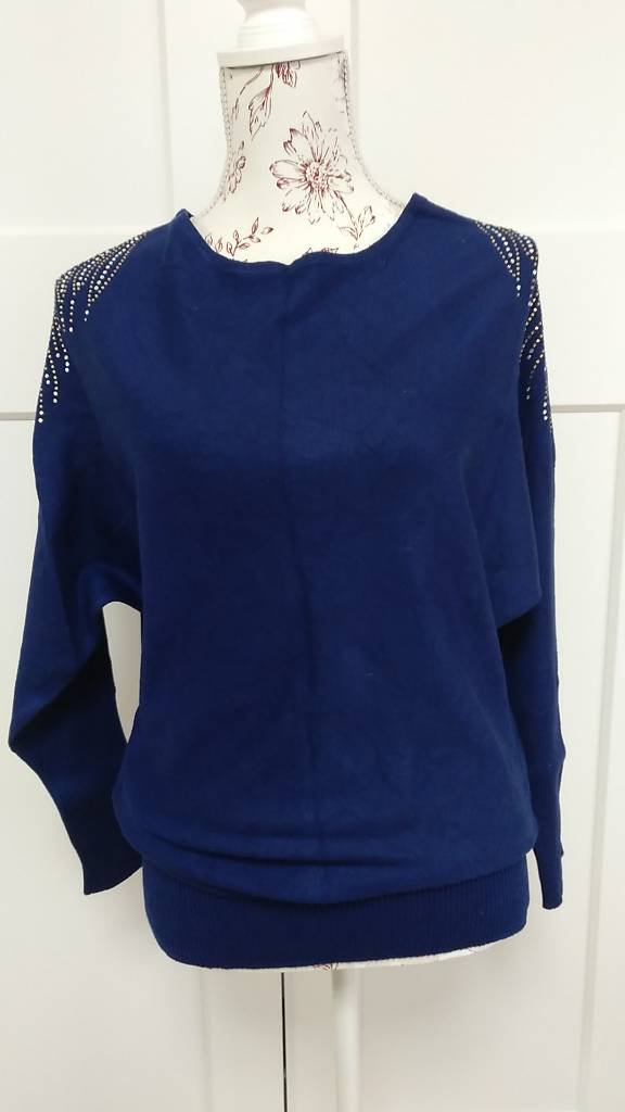 Long Pullover mit Fledermausärmeln und Straßsteinen von Melrose, XS/S