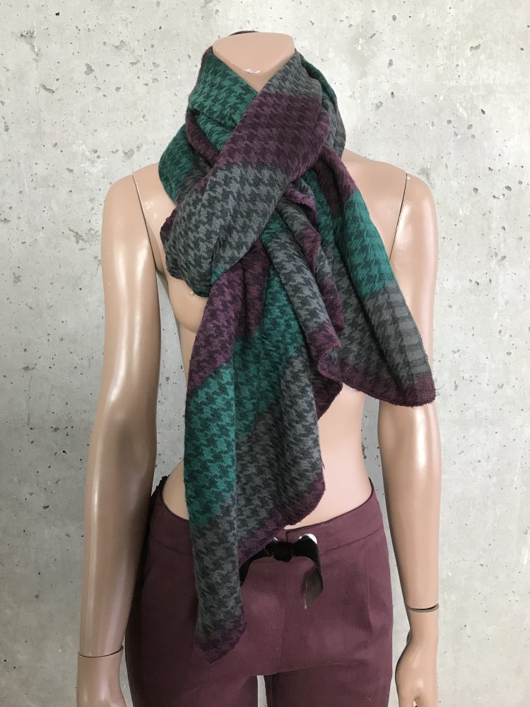 XXL Tuch, Schal, Stola, Smaragdgrün Aubergine-rot, Graubraun bedruckt