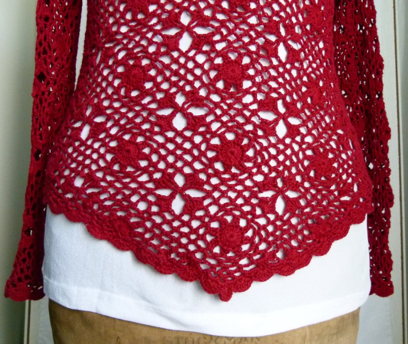 Häkel Tunika Pullover, weinrot, crochet, Gothic Boho Mori Goa Festival Elfen Lagenlook Floral