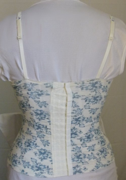 Corsage Gr.36/38 75C, mit floralem Muster, creme weiß hellblau, NEU, Romantik Boho Mori Elfen Goa Festival Cottagecore