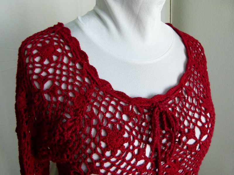 Häkel Tunika Pullover, weinrot, crochet, Gothic Boho Mori Goa Festival Elfen Lagenlook Floral