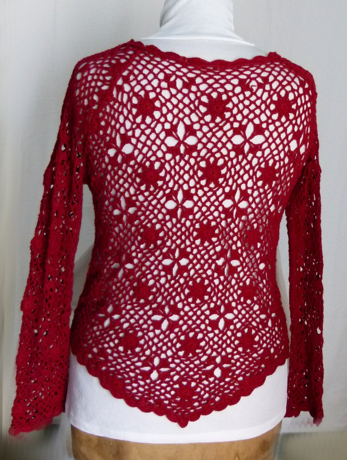 Häkel Tunika Pullover, weinrot, crochet, Gothic Boho Mori Goa Festival Elfen Lagenlook Floral