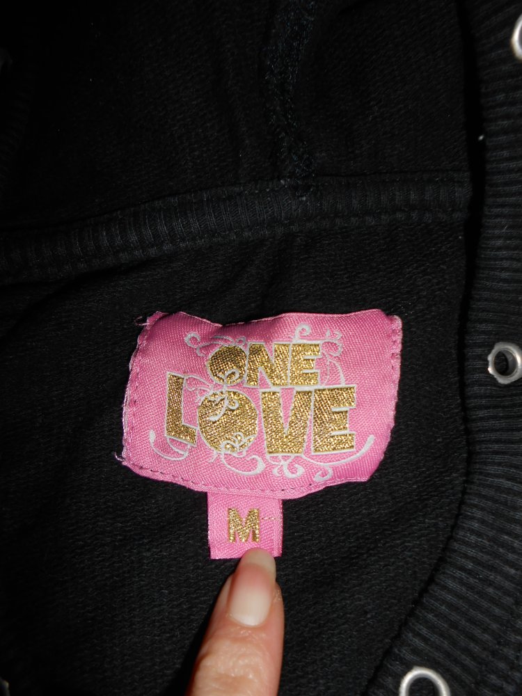 Pullover Kapuze Hoodie schwarz lila M eher S one love