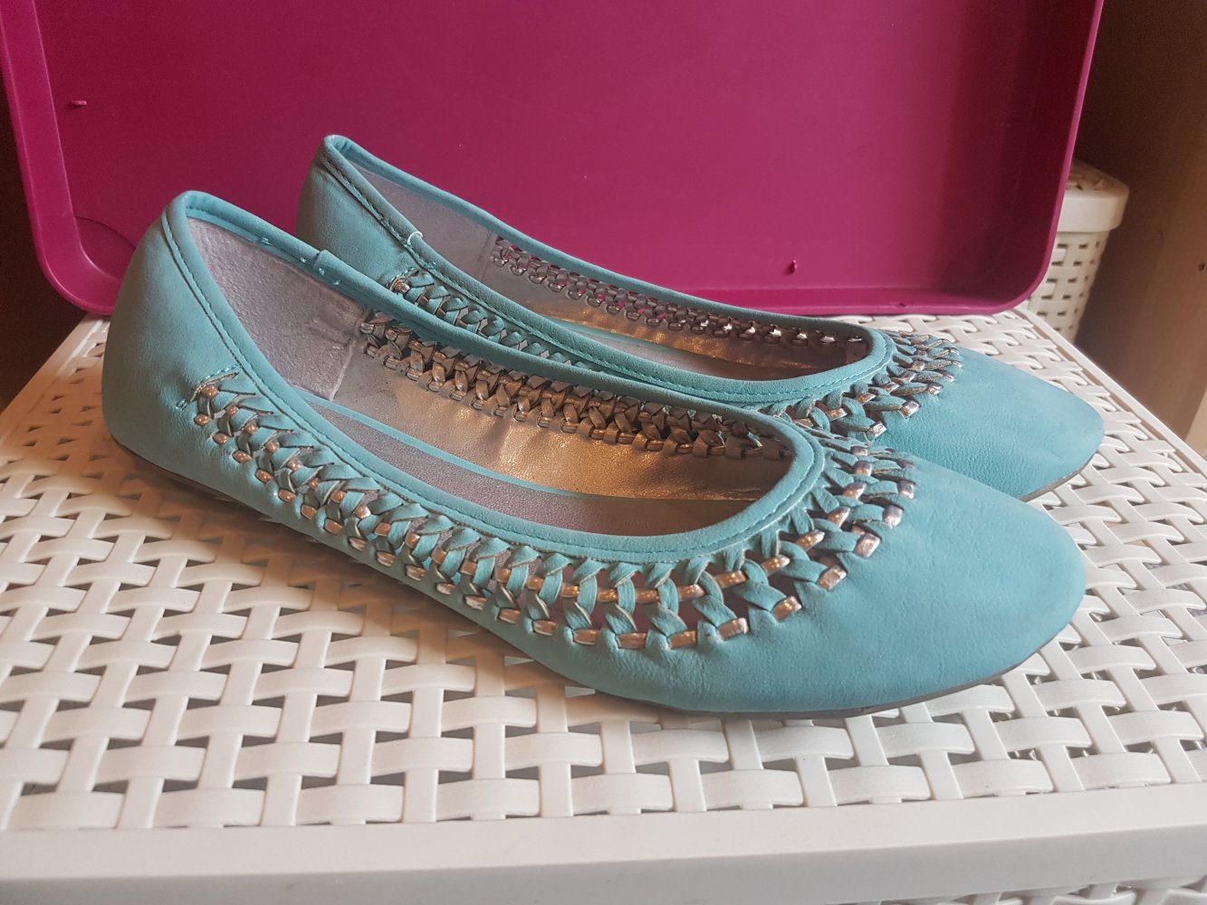 Ballerinas von Funky Shoes, türkis, mit silber, Gr. 40