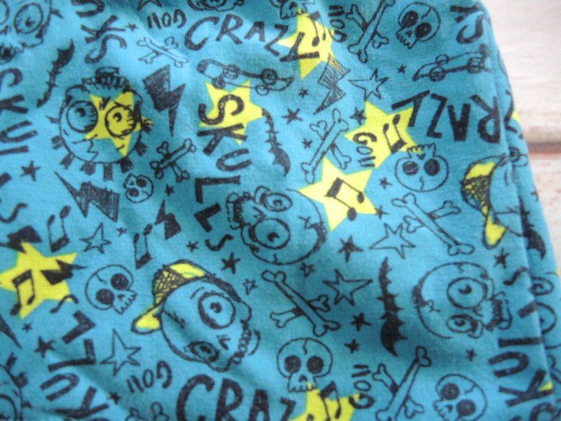 Jersey Beanie/Mütze wendbar türkis / grau mit Skull Skater Motiven Gr.110-128 Handmade