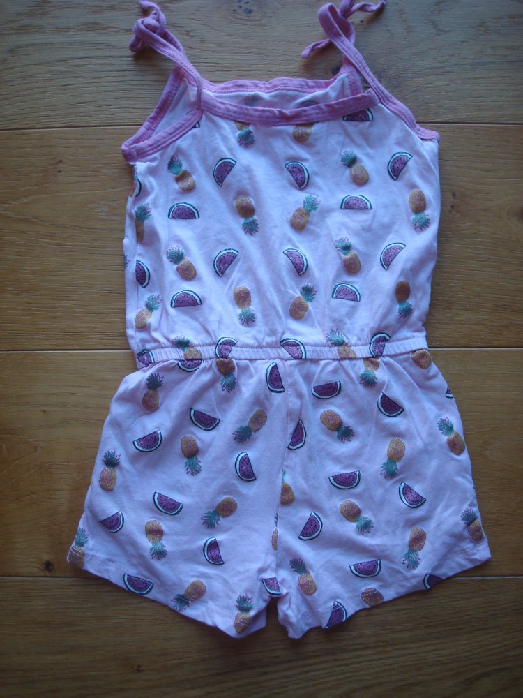 Jumpsuit, Hosenanzug, Sommeranzug mit Ananas und Glitzer