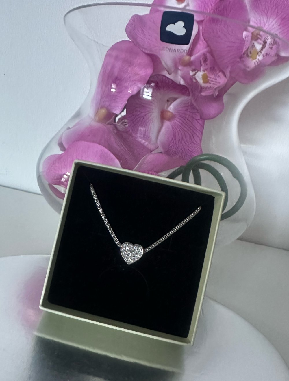Edelstahle Kette mit Herz Anhänger Zirkonia Silber Neu