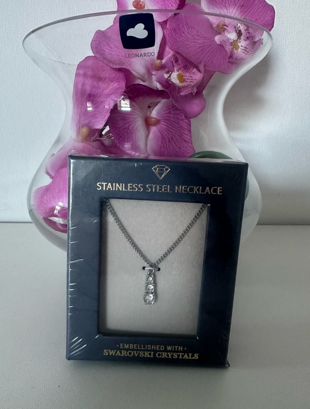 Edelstahl Kette mit Swarovski Kristallen Silber Neu