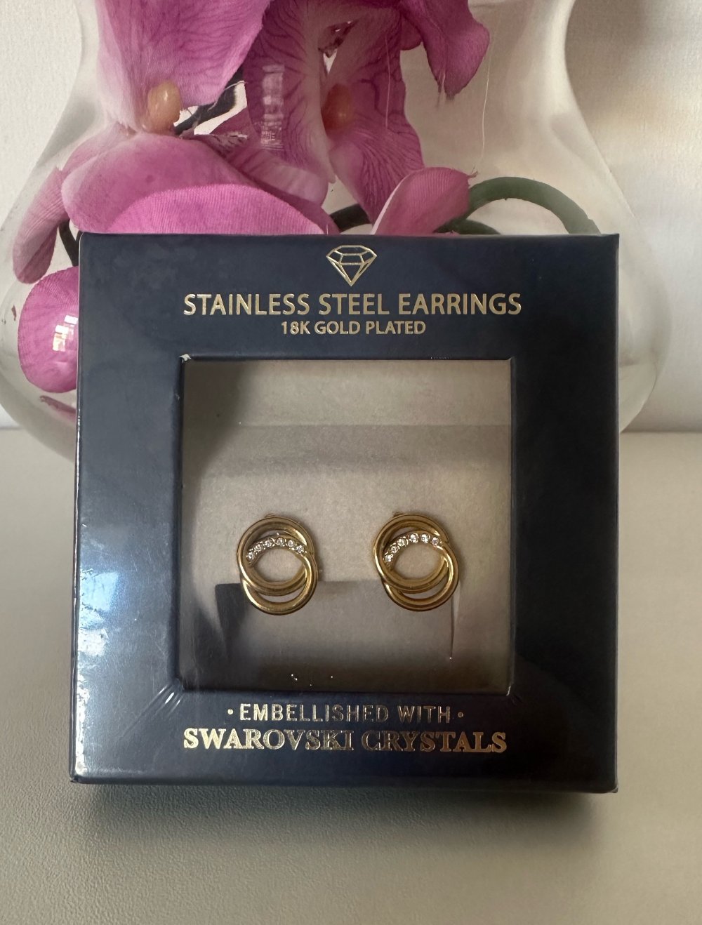 Edelstahl Ohrstecker mit Swarovski Kristallen gold Neu