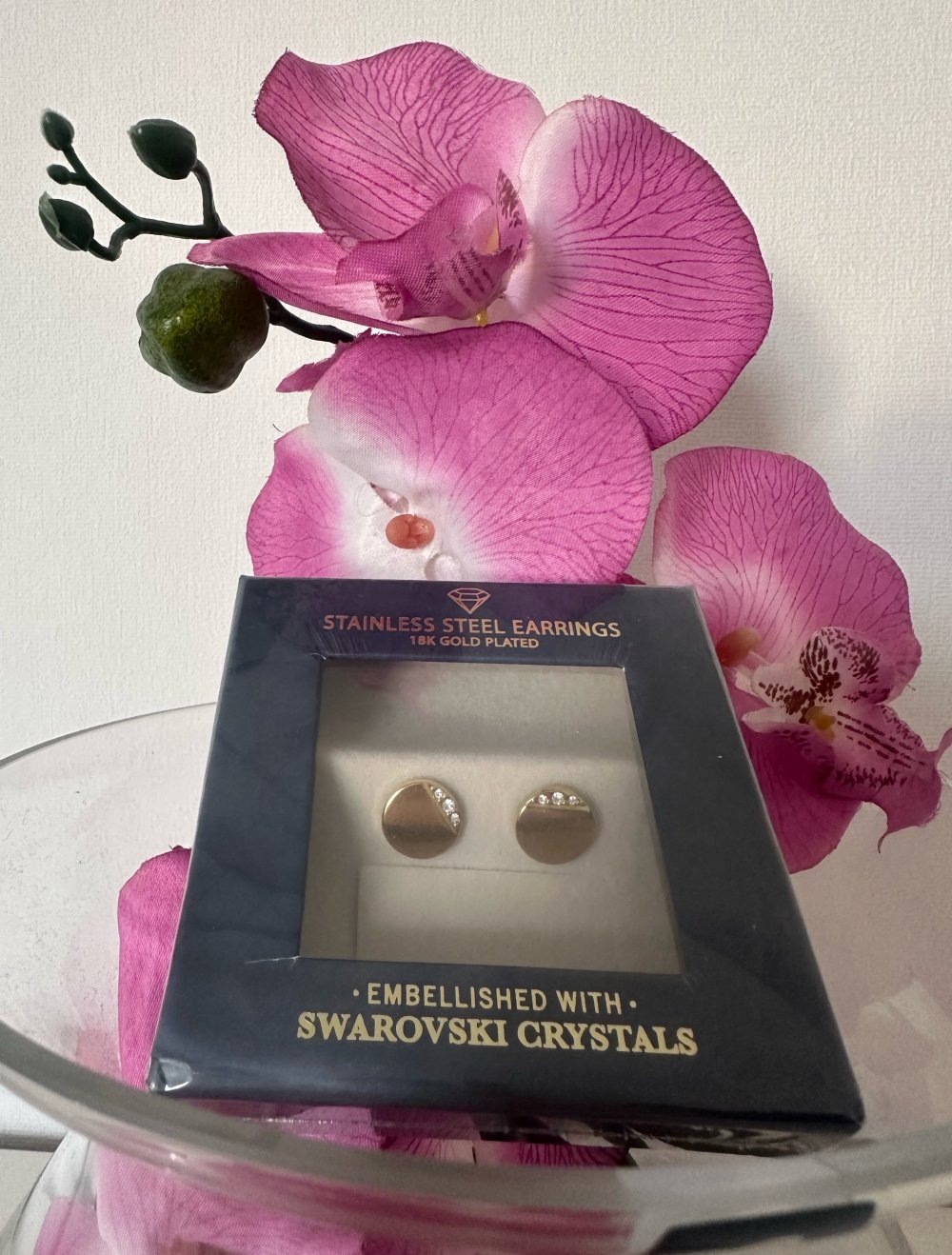 Edelstahl Kette mit Swarovski Kristallen Gold Neu