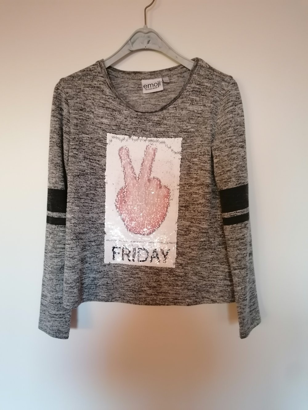 emoji: hellgrauer Pullover mit Wechselbild Gr. 134