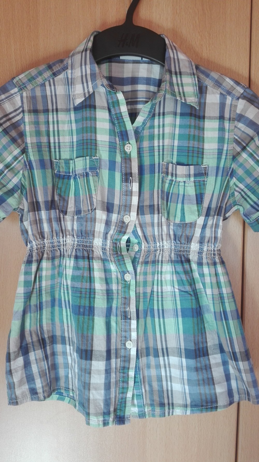 Karierte Kurzarmbluse Gr. 140