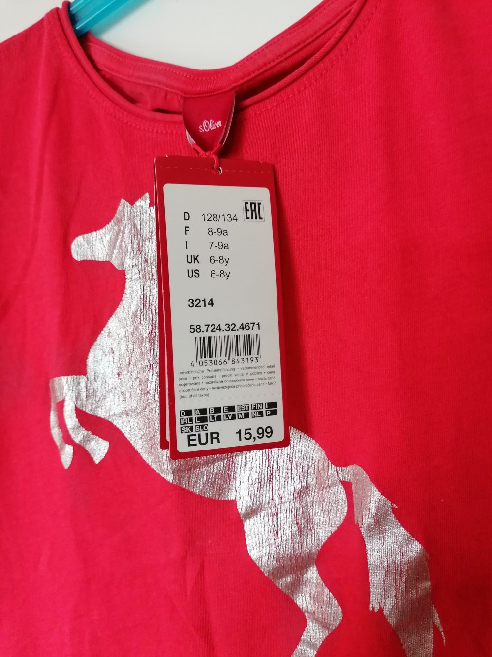 S. Oliver: rotes Shirt mit Pferd Gr. 128 /134
