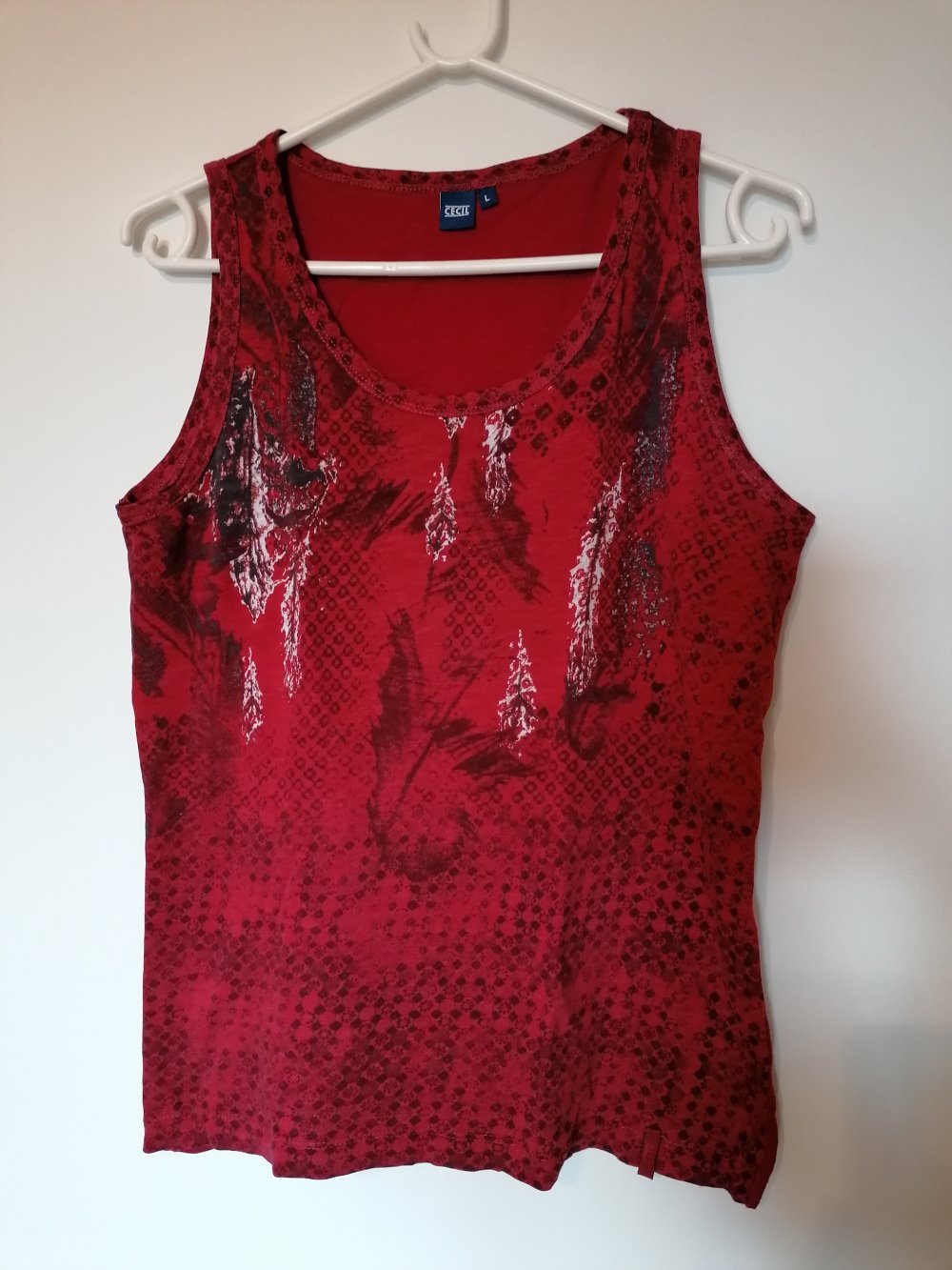 Cecil: dunkelrotes Sommertop mit Muster Gr. L