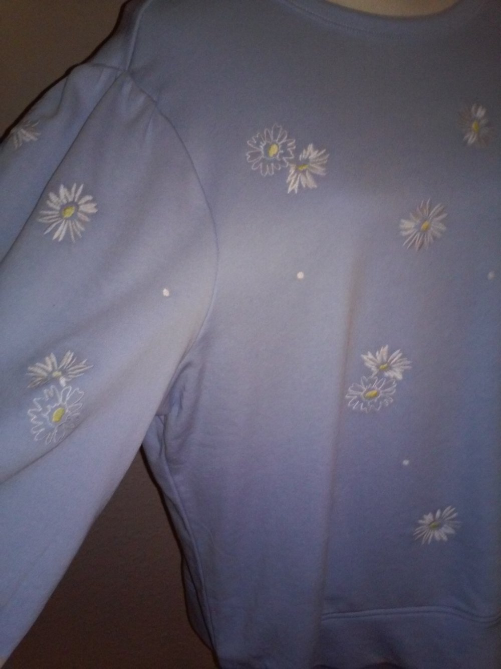 Neu! Pullover Sweatshirt Rundhals - hellblau/weißblüten -mit Etikett