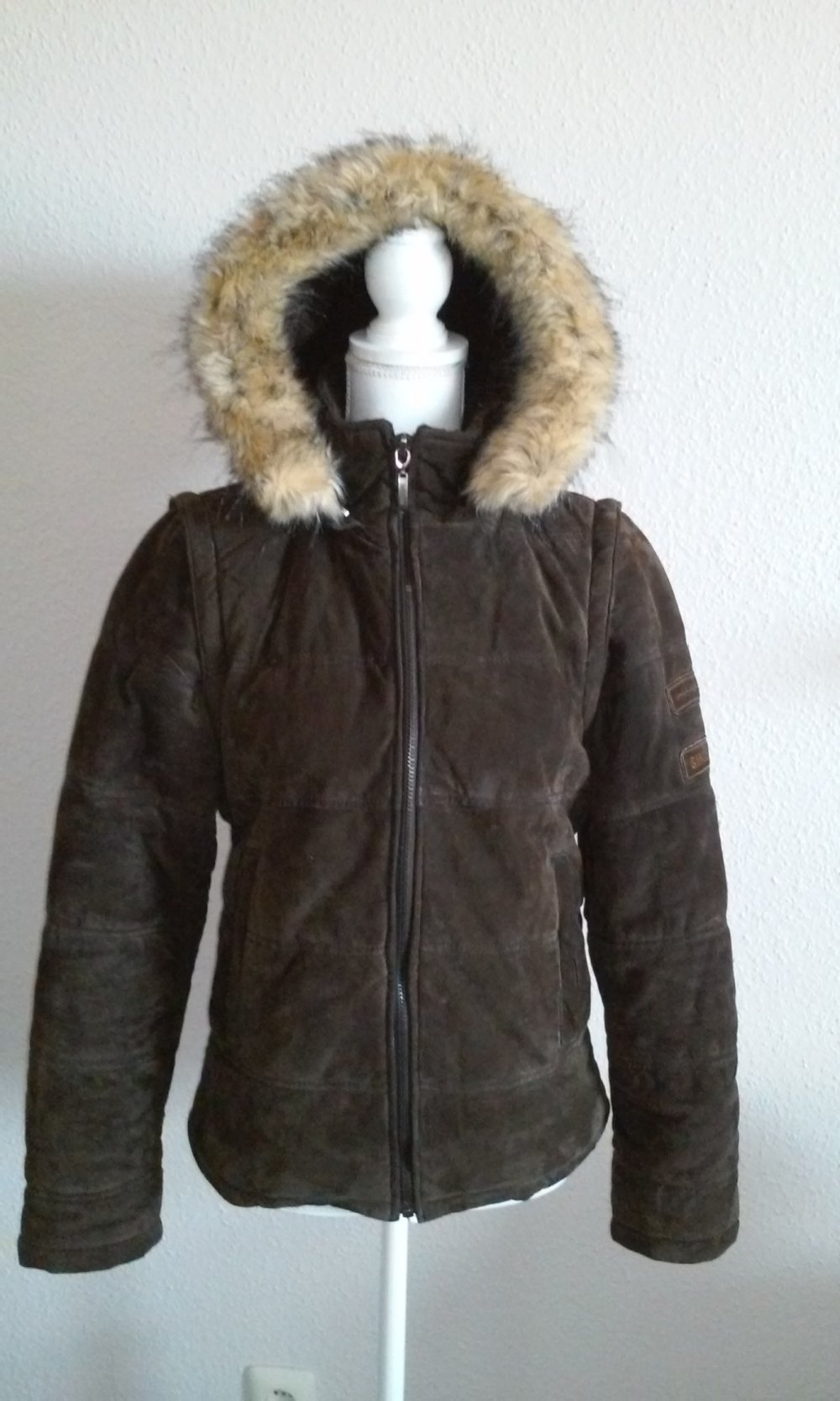 Neuw.! orig.Mustang Lederjacke Weste Funktionsjacke 2in1 Kapuze Fell Geschenktipp
