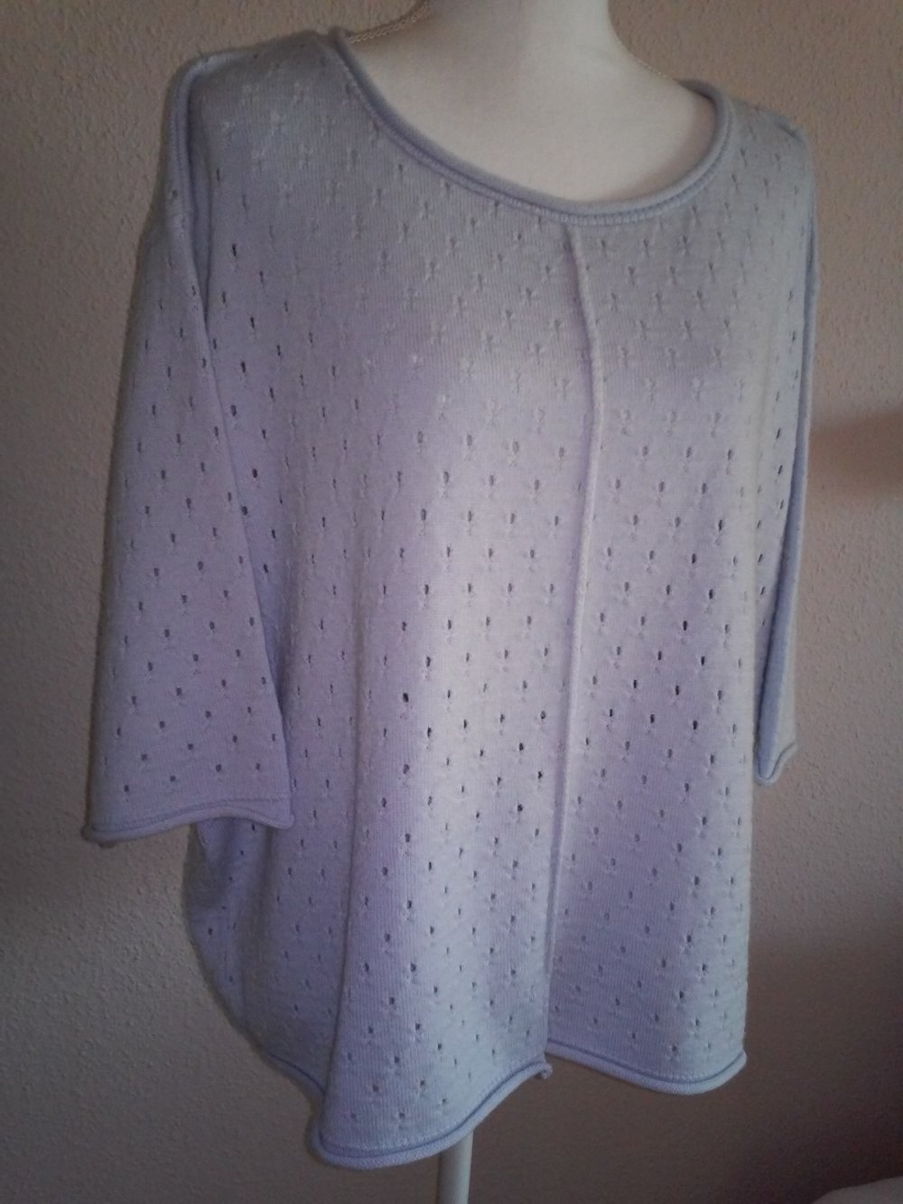 Marken Tunika leger hochwertig Pulli Pullover (Merino Wolle/Softacryl) hellblau