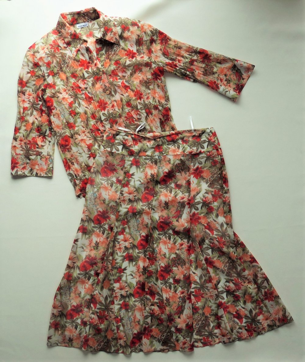 Damen Bekleidungs-Set Kombination Gerry Weber Gr. 38 Rock Bluse Kostüm Sommerset Blumenset wie neuwertig