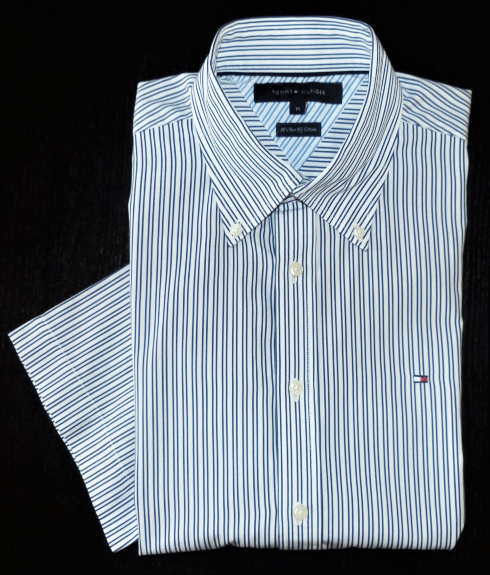 Tommy Hilfiger Herren Hemd Gr. M / 39 / 40 80's two ply kurzarm sehr guter Zustand